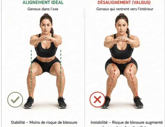 Infographie : l'alignement du genou en squat