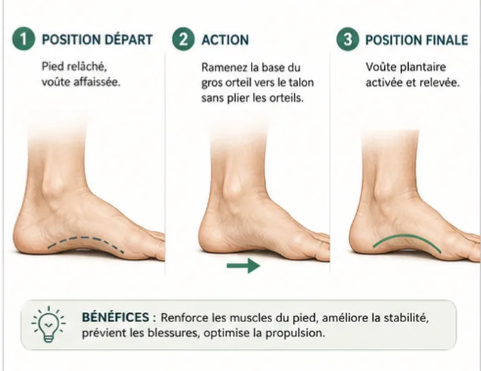 Infographie : l'exercice short foot pour activer la voûte plantaire