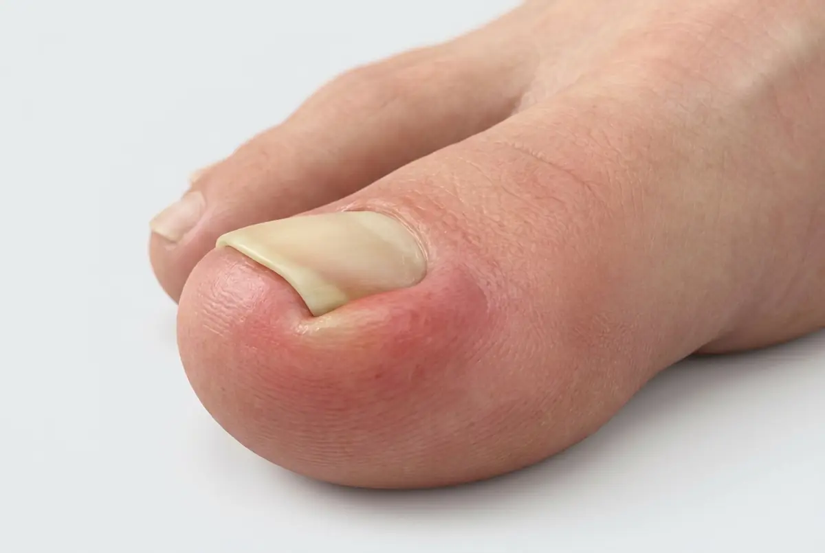 Ongle incarné : le coin de l'ongle s'enfonce dans le bourrelet de peau