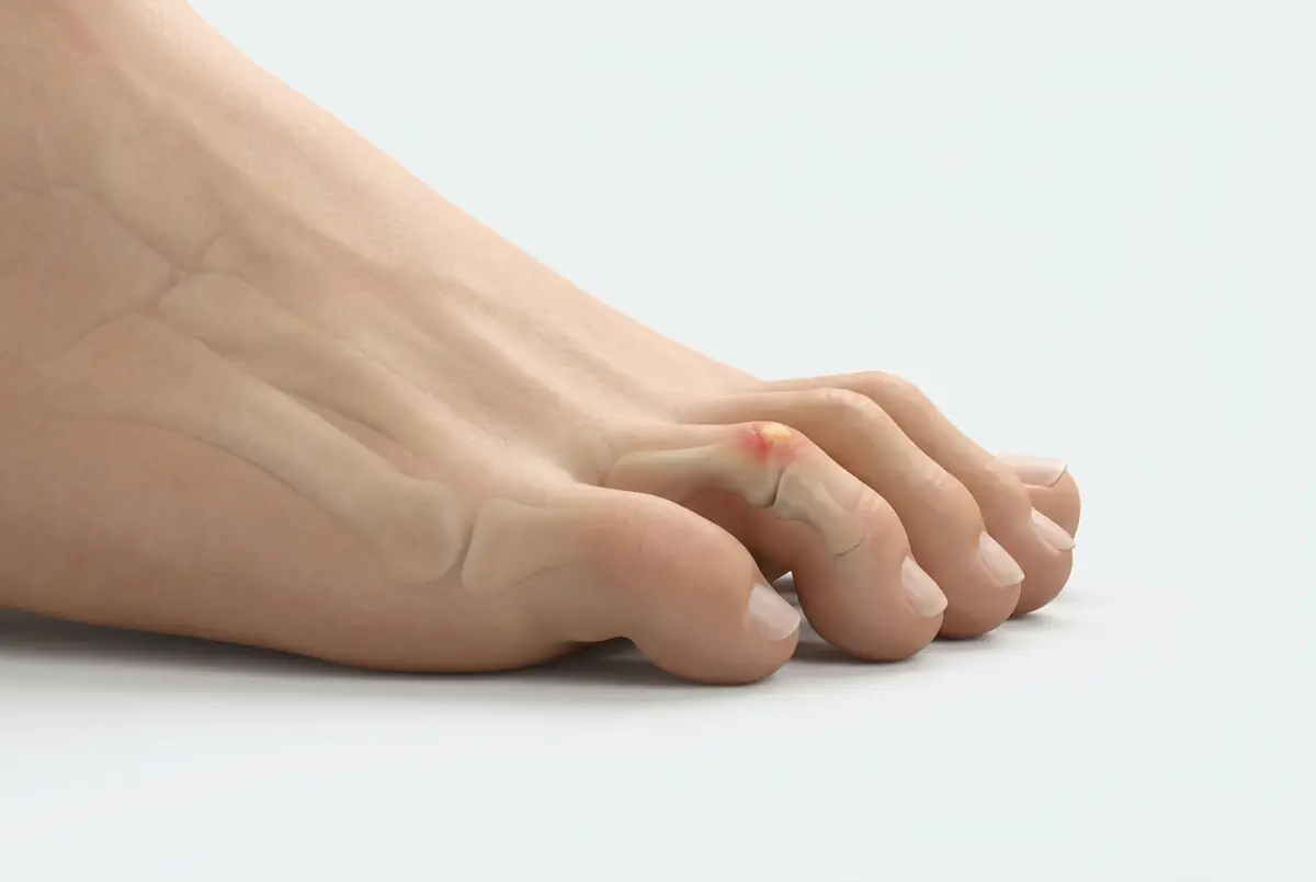 Orteil en griffe : l'orteil se replie et frotte contre la chaussure